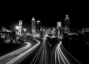 Atlanta skyline at night, high contrast